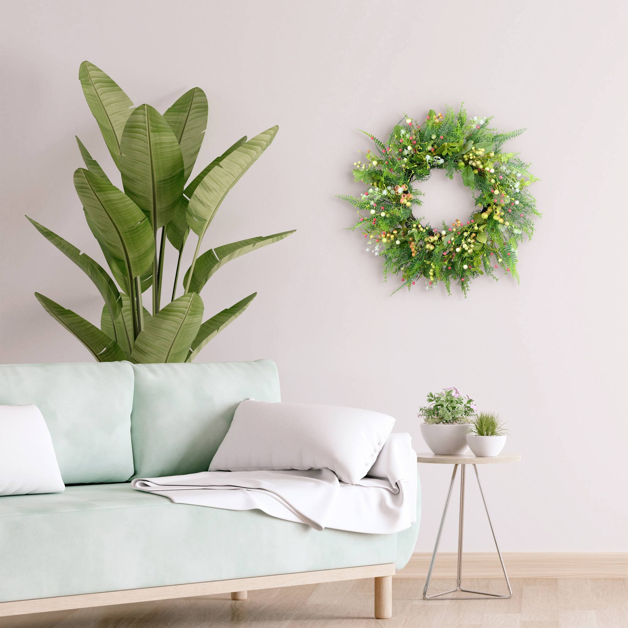 26" Artificial Fern & Berry Spring Wreath